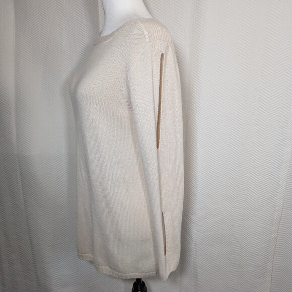 Max Studio Wool Blend Sweater Sleeve Cutouts Longline Neutral Knit Medium - Picture 2 of 11